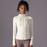 Long Sleeve Solid Color Zipper Pocket Hooded Sports Jacket Running Fitness Yoga Clothes