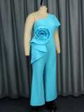 One Shoulder Slash Shoulder Flower Formal Party Jumpsuit