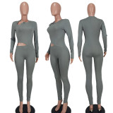Women's Clothing Fashion Casual Cutout Solid Color Long Sleeve Tight Slim Jumpsuit