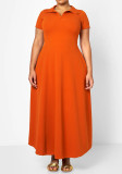 Women's Solid Color Turndown Collar Short Sleeve Loose Plus Size Dress
