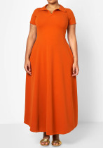 Women's Solid Color Turndown Collar Short Sleeve Loose Plus Size Dress Women's Solid Color Turndown Collar Short Sleeve Loose Plus Size Dress
