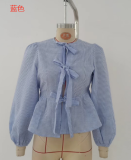 Women Casual Puff Sleeve Round Neck Loose Long Sleeve Shirt