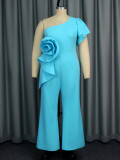 One Shoulder Slash Shoulder Flower Formal Party Jumpsuit