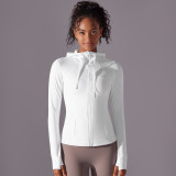 Long Sleeve Solid Color Zipper Pocket Hooded Sports Jacket Running Fitness Yoga Clothes