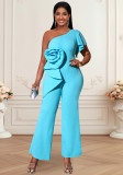One Shoulder Slash Shoulder Flower Formal Party Jumpsuit