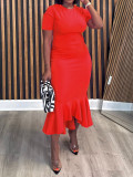 Women's Round Neck Short Sleeve Plus Size Sexy Fishtail Dress
