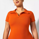 Women's Solid Color Turndown Collar Short Sleeve Loose Plus Size Dress
