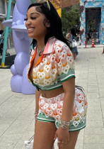 Fashion Fashion Printed Turndown Collar Short Sleeve Top Shorts Two Piece Set Fashion Fashion Printed Turndown Collar Short Sleeve Top Shorts Two Piece Set