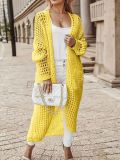 Fashion Solid Color Long Hollow Sweater Cardigan