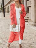 Fashion Solid Color Long Hollow Sweater Cardigan