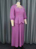 Lantern Sleeve A-Line Pleated Beaded Party Dress
