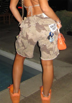Fashion Camouflage Printed Ripped Shorts