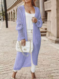 Fashion Solid Color Long Hollow Sweater Cardigan
