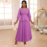 Lantern Sleeve A-Line Pleated Beaded Party Dress