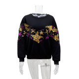Women Casual Star Sequins Decorated Round Neck long sleeve top