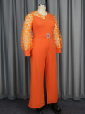 Women See-Through Lantern Sleeve Formal Party Jumpsuits