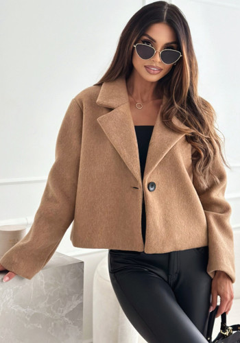Women autumn and winter Turndown Collar Solid wool coat