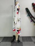 Women printed loose long-sleeved irregular shirt dress