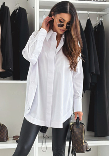 Women autumn and winter casual solid split long sleeve shirt