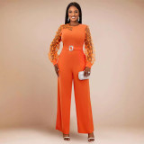 Women See-Through Lantern Sleeve Formal Party Jumpsuits