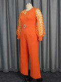 Women See-Through Lantern Sleeve Formal Party Jumpsuits