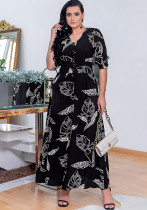 Women V-neck Cardigan Button Print Dress