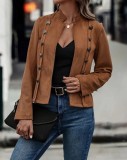 Women solid double-breasted long sleeve jacket
