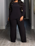 Plus size Women casual solid asymmetric top and pant two-piece set