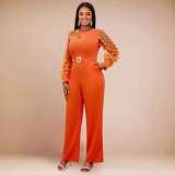 Women See-Through Lantern Sleeve Formal Party Jumpsuits