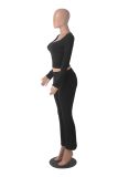 Women solid long sleeve top and bell bottom Pants two-piece suit