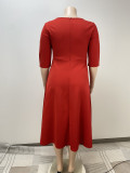 Plus size Women three-quarter sleeve round neck dress