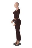 Women solid long sleeve top and bell bottom Pants two-piece suit
