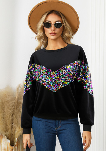 Women Colorful Pearlescent Sequins Decorated Solid Top