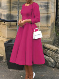 Plus size Women three-quarter sleeve round neck dress