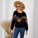 Women Casual Star Sequins Decorated Round Neck long sleeve top