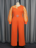 Women See-Through Lantern Sleeve Formal Party Jumpsuits