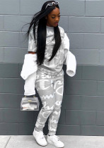 Women Fall Casual Letter Printed Top and Pants Two-piece Set Women Fall Casual Letter Printed Top and Pants Two-piece Set
