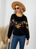 Women Casual Star Sequins Decorated Round Neck long sleeve top