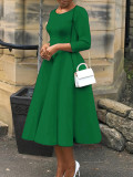 Plus size Women three-quarter sleeve round neck dress