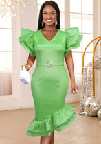 Women V-neck Ruffle Party Dress