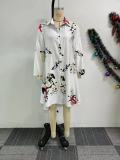Women printed loose long-sleeved irregular shirt dress