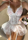 Sexy See-Through Lacemesh Lace-Up Garter Nightdress Lingerie Set
