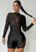 Women's Fall Sexy Mesh Patchwork Tight Fitting Long Sleeve Jumpsuit Women's Fall Sexy Mesh Patchwork Tight Fitting Long Sleeve Jumpsuit