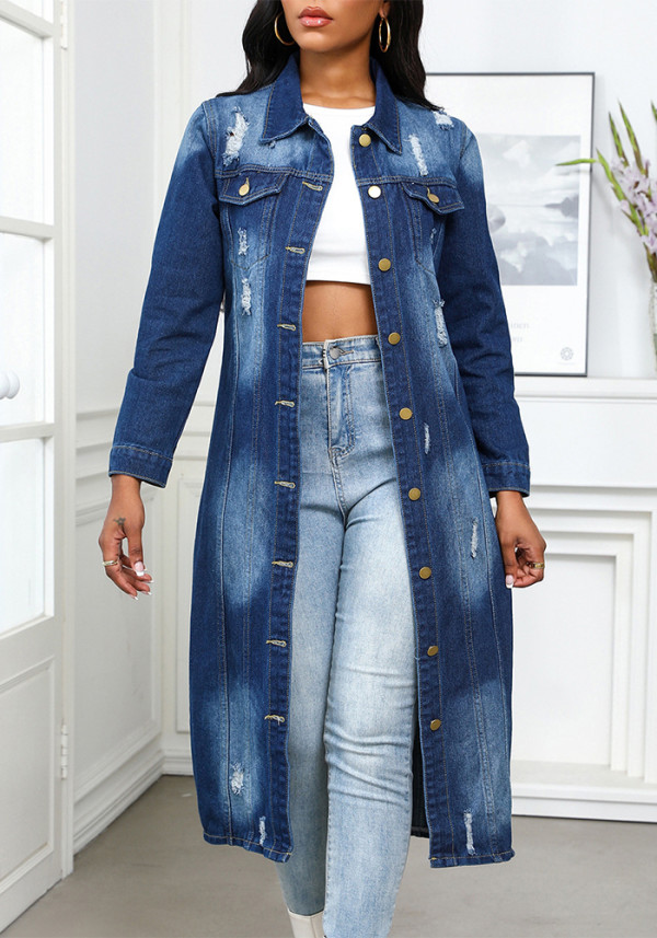 Women Ripped Fashion Washed Denim Jacket