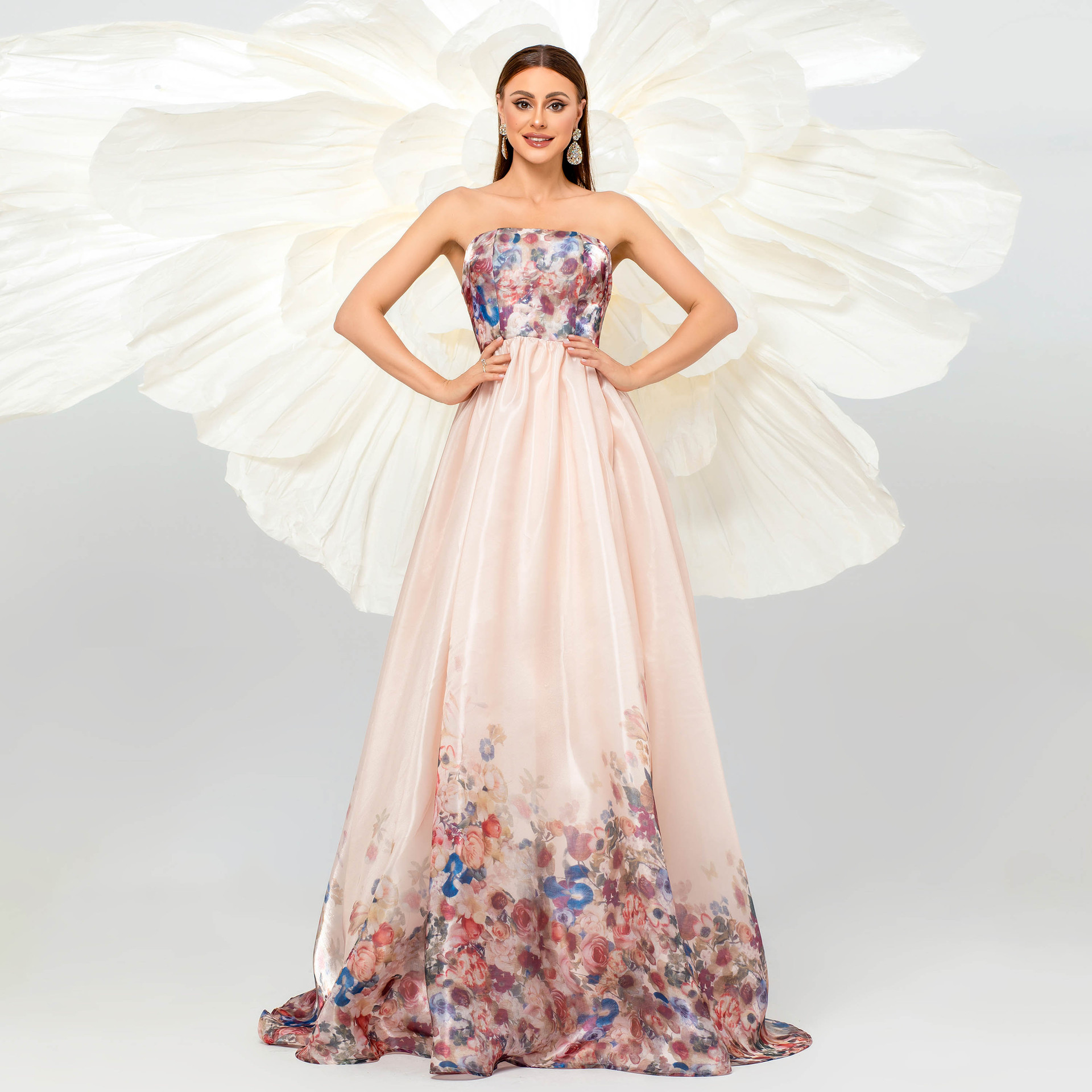 Strapless Formal Party Evening Dress Bridesmaid Dress Long Mesh Swing Dress