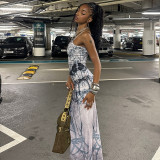 Summer Fashion Print Strap Sexy Slim Long Dress