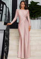 Women's Autumn Fashion Chic Slim Round Neck Long Sleeve Evening Dress