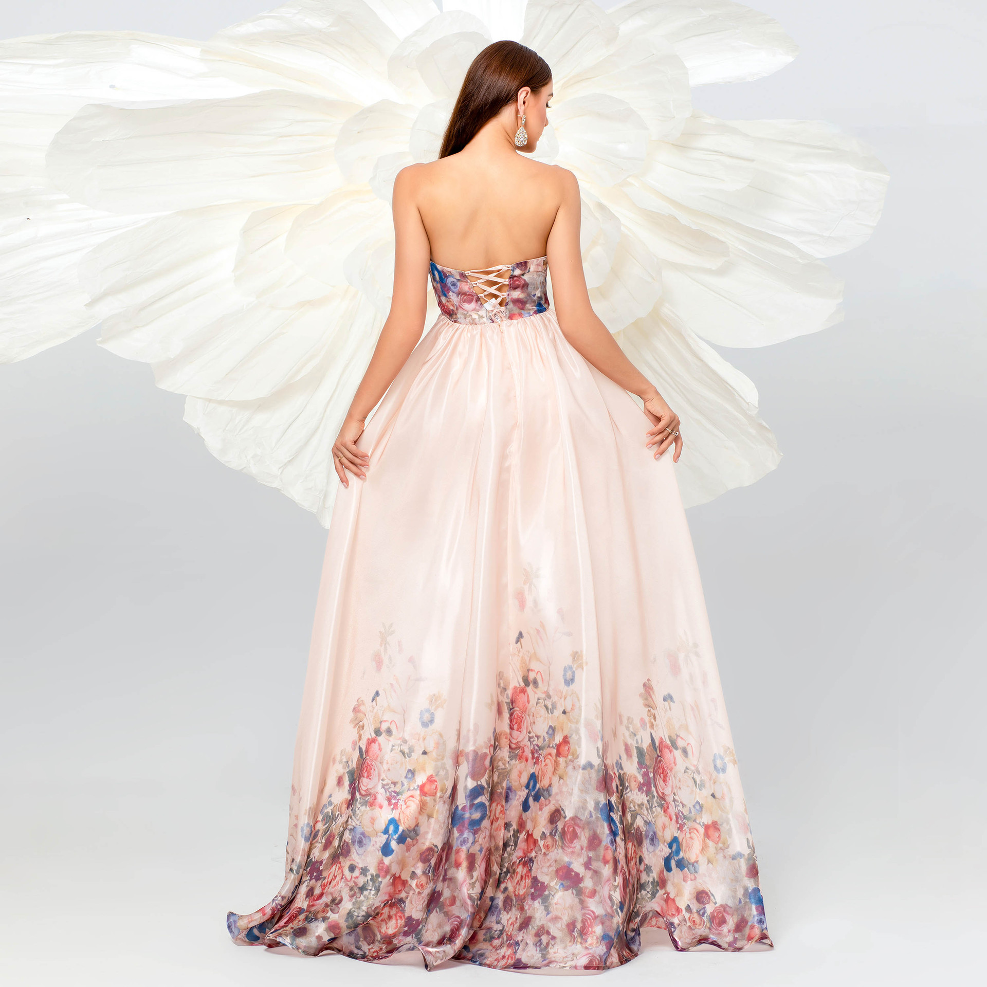 Strapless Formal Party Evening Dress Bridesmaid Dress Long Mesh Swing Dress