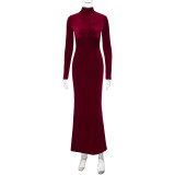 Women's Autumn Winter Fashion Chic Slim Solid Color High Collar Long Sleeve Dress