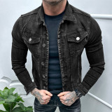 Sports Trendy Jacket Men Turndown Collar Cardigan Solid Color All-Match Casual Men Cargo Jacket